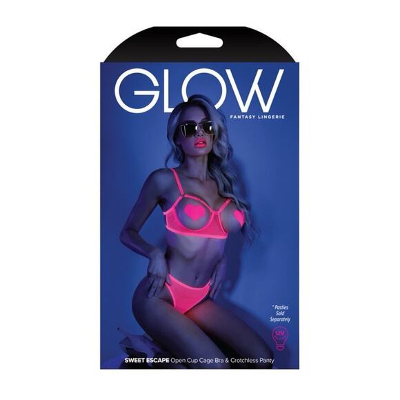 🦋B2G1🦋FANTASY LINGERIE-GLOW Sweet Escape Open Cup Bra & Crotchless Panty | L/XL - Picture 3 of 4